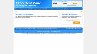 Account not activated - Excel Test Zone
