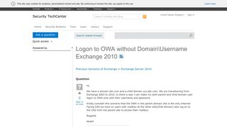Logon to OWA without DomainUsername Exchange 2010 - Microsoft