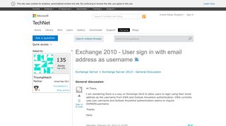 Exchange 2010 - User sign in with email address as username ...
