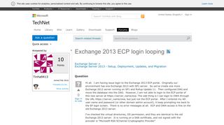 Exchange 2013 ECP login looping - Microsoft