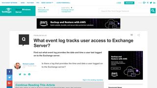 What event log tracks user access to Exchange Server?
