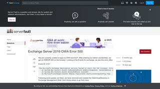 Exchange Server 2016 OWA Error 500 - Server Fault