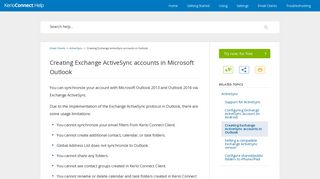 Creating Exchange ActiveSync accounts in Microsoft Outlook