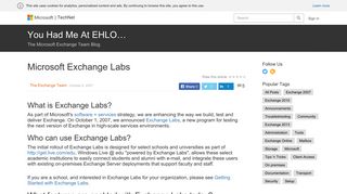 Microsoft Exchange Labs – You Had Me At EHLO… - TechNet Blogs