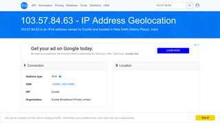 103.57.84.63 - India - Excitel - IP address geolocation - DB-IP