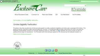 On-Line Eligiblity Verification - Exclusive Care