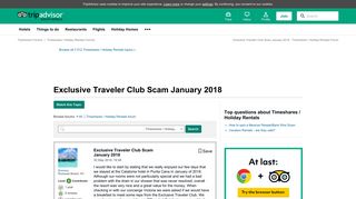 Exclusive Traveler Club Scam January 2018 - Timeshares / Holiday ...