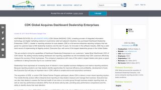 CDK Global Acquires Dashboard Dealership Enterprises | Business ...