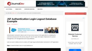 JSF Authentication Login Logout Database Example - JournalDev