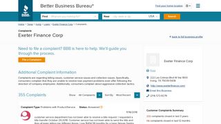 Exeter Finance Corp | Complaints | Better Business Bureau® Profile
