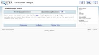 Exeter library catalogue - University of Exeter