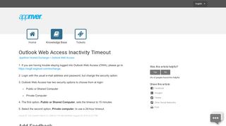 Outlook Web Access Inactivity Timeout - AppRiver