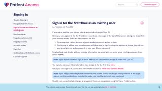 Sign in for the first time as an existing user | Patient Access Support ...