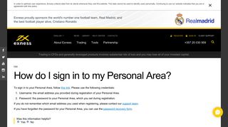 How do I sign in to my Personal Area? - Exness