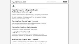 Registering for a Expedia Login : My Login Guru