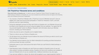 Pay with Citi ThankYou® Points Terms & Conditions | Expedia