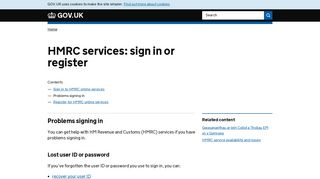 HMRC services: sign in or register: Problems signing in - GOV.UK