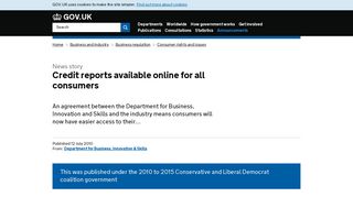 Credit reports available online for all consumers - GOV.UK