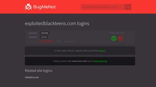 exploitedblackteens.com logins - BugMeNot