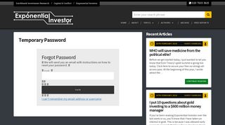 Temporary Password - Exponential Investor