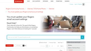 You must update your Rogers email account settings - Rogers ...