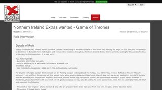 MovieExtras.ie: Northern Ireland Extras wanted - Game of Thrones