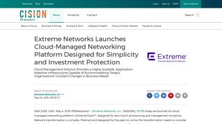 Extreme Networks Launches Cloud-Managed Networking Platform ...