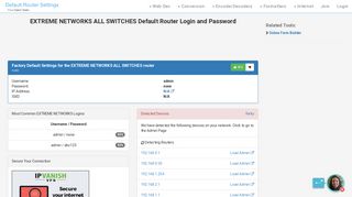EXTREME NETWORKS ALL SWITCHES Default Router Login and ...