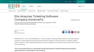Etix Acquires Ticketing Software Company ExtremeTix - PR Newswire