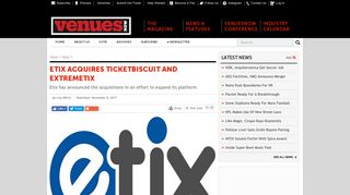 VenuesNow :: Etix Acquires TicketBiscuit and ExtremeTix