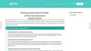 Exxat | Student Profile: Clinical Questionnaire EXXAT STEPS