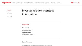 Investor relations contact information | ExxonMobil