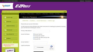 VDOT :: Reset Password - E-ZPass