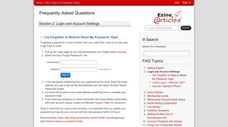 EzineArticles.com - FAQ: Login and Account Settings