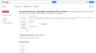 An Improved Version, Attempted, of the Book of Job; a Poem,: ...
