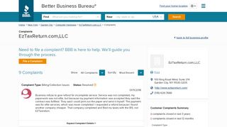 EzTaxReturn.com,LLC | Complaints | Better Business Bureau® Profile