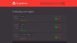 f-ckbuddy.com passwords - BugMeNot