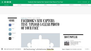 Facebook's New Captcha Test: 'Upload A Clear Photo of Your Face ...