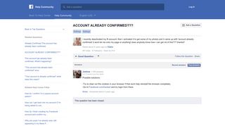 ACCOUNT ALREADY CONFIRMED??? | Facebook Help Community ...