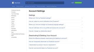 Account Settings | Facebook Help Center | Facebook