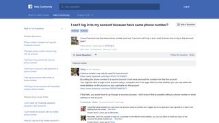 I can't log in to my account because have same phone ... - Facebook