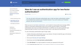 How do I use an authentication app for two-factor ... - Facebook