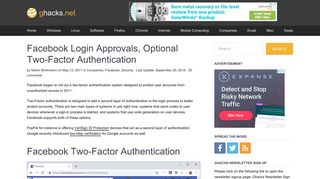 Facebook Login Approvals, Optional Two-Factor Authentication ...