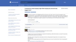 I received an email saying Login Alert saying my account ... - Facebook