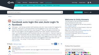 Facebook auto login the user,Auto Login To facebook - Unity Answers