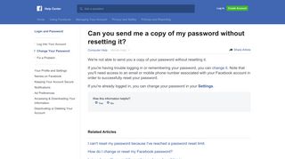 Can you send me a copy of my password without resetting ... - Facebook