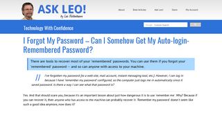 I Forgot My Password - Can I Somehow Get My Auto-login ... - Ask Leo!