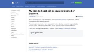 My friend's Facebook account is blocked or disabled. | Facebook Help ...