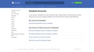 Disabled Accounts | Facebook Help Center | Facebook