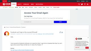Facebook can't login at the moment - Ccm.net